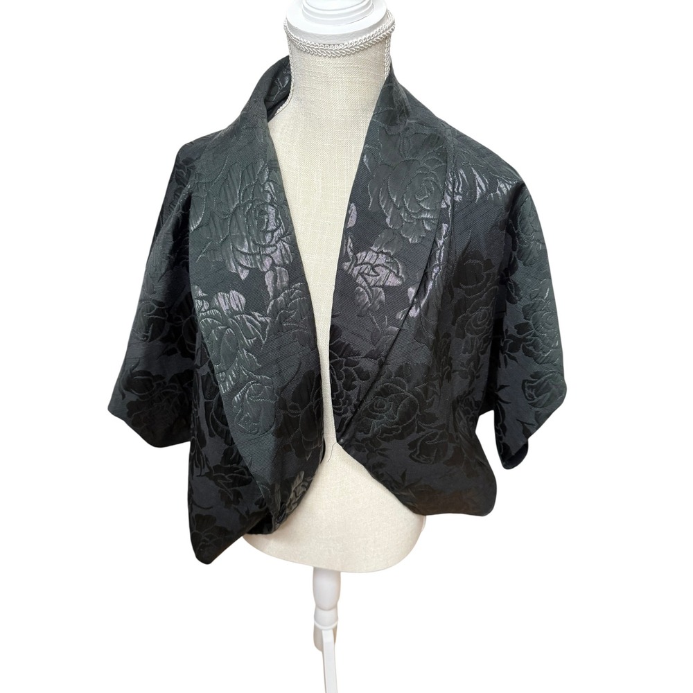 Karen Kane Floral Brocade JacquardJacket Women's‎ L Black Excellent Shawl Collar